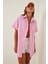 Kadın Pembe Oversize Uzun Kısa Kollu Basic Poplin Gömlek HZL22S-BD1201201 1