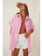 Kadın Pembe Oversize Uzun Kısa Kollu Basic Poplin Gömlek HZL22S-BD1201201 2