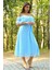 Kadın Bebe Mavisi Kuşaklı Madonna Yaka Baby Shower Elbise NB8060 2