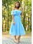 Kadın Bebe Mavisi Kuşaklı Madonna Yaka Baby Shower Elbise NB8060 4