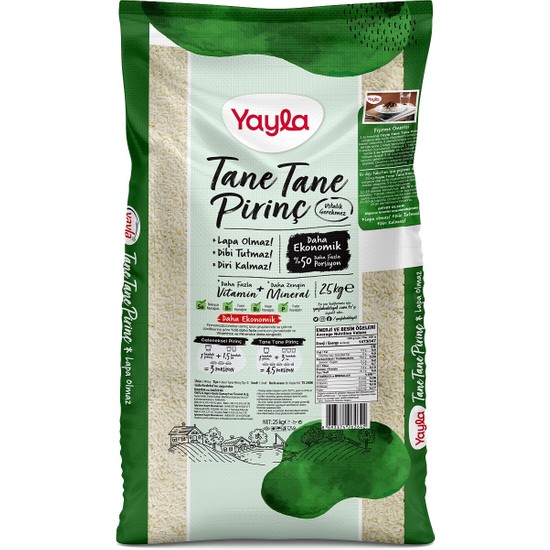 Yayla Tane Tane pirinç Dökme (Çuval) 25 kg
