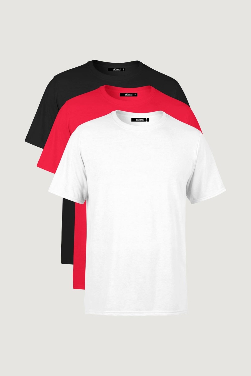 Mmetalic Erkek Çok Renkli T- Shirt Regular Fit Rahat Kesim Bisiklet Yaka 3'lü Basic Tişört Paketi