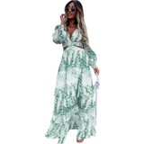 Fortune Department Store Avrupa ve Amerikan Moda Kadın Bahar Yeni Uzun Baskı V Yaka Uzun Kollu Elbise (Yurt Dışından)