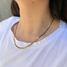 Exist Silver 925 Ayar Gümüş 18 Ayar Altın Kaplama Italyan Yassı Kolye ( 45 cm )