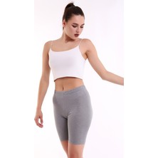 Self Clothing Kadın Flamlı Koyu Gri Penye Kumaş Yüksek Bel Kısa Tayt SLF1294