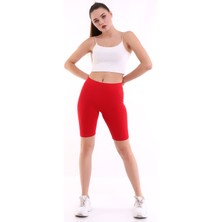 Self Clothing Kadın Koyu Kırmızı Penye Kumaş Yüksek Bel Kısa Tayt SLF1295