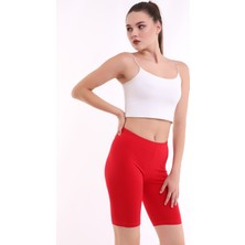 Self Clothing Kadın Koyu Kırmızı Penye Kumaş Yüksek Bel Kısa Tayt SLF1295