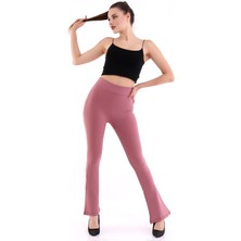 Self Clothing Kadın Gül Kurusu Yüksek Bel Fitilli Dayanıklı Örme Kumaş Toparlayıcı Ispanyol Paça Tayt SLF1419