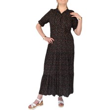 Woow Kadın Çiçekli Kol Büzgülü Yaka Bağcıklı Elbise BGL-ST02110