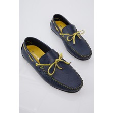 Tonny Black Erkek Lacivert Ip Detaylı Rahat Kalıp Deri Loafer