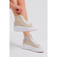 Tonny Black Kadın Bej Rahat Kalıp Kalın Tabanlı Uzun Spor Ayakkabı