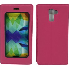 Nettech Huawei Honor 7 Uyumlu Pencereli Kapaklı Kılıf Pembe