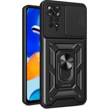 MTK Moveteck Xiaomi Redmi Note 11 Pro 5g Uyumlu Kılıf Kamera Lens Korumalı Sürgülü Kızaklı Military Zırh Tank Slikon Mat  Standlı