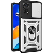 MTK Moveteck Xiaomi Redmi Note 11 Pro 5g Uyumlu Kılıf Kamera Lens Korumalı Sürgülü Kızaklı Military Zırh Tank Slikon Mat  Standlı