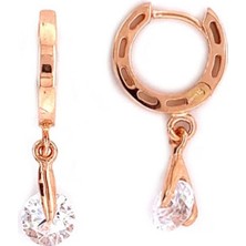 Altın Köşe Sallantılı Oval Swarovski Taşlı Altın Küpe 14 Ayar