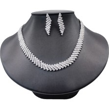 Chavin Düğün Nişan Kına Zirkon Taşlı Bayan Kolye Küpe Set ES06