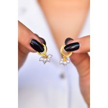 Papatya Silver 925 Ayar Gümüş Gold Kaplama İnci Taneli Halka Küpe