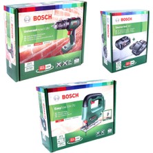 Bosch Universal Impact 18 (Baretool) Darbeli Matkap + Easysaw 18V Dekupaj + 18 Volt Starter Kit (2,5 Ah+Şarj Cihazı)