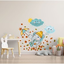 Şemsiyeli Sevimli Fil Çocuk Odası Duvar Sticker