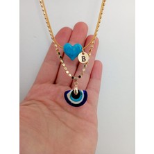 Nergis Collection Murano Nazar-Mavi Kalp Kolye