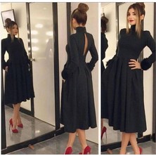 Barbora Günlük Sırt Dekolteli Pileli Kadın Elbise 712SIYAH