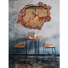 Sticker Sepetim Kırık Tuğla Desenli Geyik Maznara Duvar Sticker