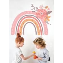 Sticker Sepetim Çocuk Odası Duvar Sticker Soft Renkli Çiçekli Gökkuşağı