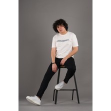 Akçaylar Sıfır Yaka Baskılı Pamuklu Erkek Penye T-Shirt