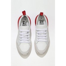 Bueno Shoes Beyaz Kırmızı Deri Erkek Spor Ayakkabı