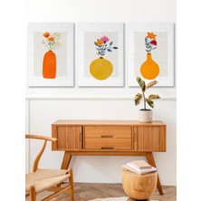 Satürn Design Bohem Kır Çiçekleri Kanvas Duvar Tablosu 3'lü Tablo Seti 40X55CM Minimal Floral Canvas