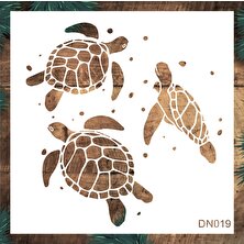 Stencil Tasarım DN009 Kaplumbağa Deniz Temalı - Dekoratif Duvar ve Eşya Boyama Şablonları 25X25CM