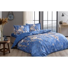 Taç Pamuk Saten Nevresim Takımı Roanne Mavi Çift Kişilik