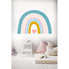 Sticker Sepetim Çocuk Odası Duvar Sticker - Iskandinav Stil Kalpli Gökkuşağı Gökkuşağı