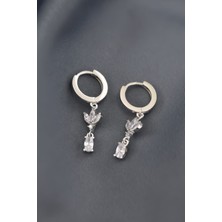 Papatya Silver 925 Ayar Gümüş Rodyum Kaplama Zirkon Taşlı Sallantılı Halka Küpe