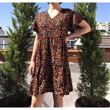 DaisyModa Beli Lastikli Kruvaze Yaka Mini Elbise