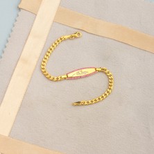 Ravza Gümüş 925 Ayar Gümüş Kişiye Özel Fuşya Taşlı Gurmet Zincirli Çocuk Bilekliği