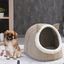 Ekavista Bej Kedi Köpek Evi Katlanabilir Keçe Desenli