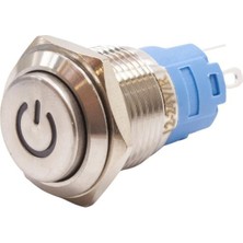Motorobit 16A-G1-C 16MM Çıkık Yaylı Işıklı Power Metal Buton - Mavi