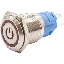 Motorobit 16A-P1-EC 16MM Düz Yaylı Işıklı Power Metal Buton - Kırmızı