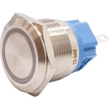 Motorobit 22B-P1-E 22MM Düz Yaylı Işıklı Metal Buton - Beyaz