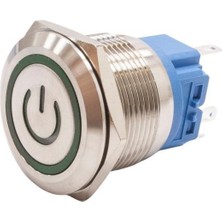 Motorobit 22B-P1-EC 22MM Düz Yaylı Işıklı Power Metal Buton - Yeşil