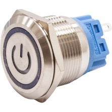 Motorobit 22B-P1-EC 22MM Düz Yaylı Işıklı Power Metal Buton - Mavi