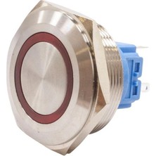 Motorobit 30B-P1-E 30MM Düz Yaylı Işıklı Metal Buton - Kırmızı