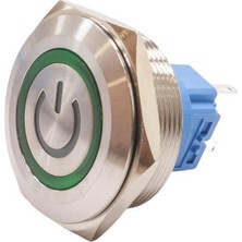 Motorobit 30B-P1-EC 30MM Düz Yaylı Işıklı Power Metal Buton - Yeşil