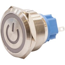 Motorobit 25B-P1Z-EC 25MM Düz Anahtarlı Işıklı Power Metal Buton - Beyaz