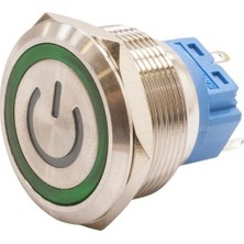 Motorobit 25B-P1-EC 25MM Düz Yaylı Işıklı Power Metal Buton - Yeşil