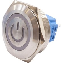 Motorobit 30B-P1Z-EC 30MM Düz Anahtarlı Işıklı Power Metal Buton - Beyaz