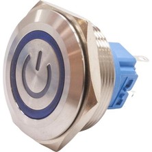 Motorobit 30B-P1-EC 30MM Düz Yaylı Işıklı Power Metal Buton - Mavi