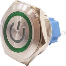 Motorobit 28B-P1Z-EC 28MM Düz Anahtarlı Işıklı Power Metal Buton - Yeşil