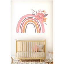 Sticker Sepetim Çocuk Odası Duvar Sticker Soft Renkli Çiçekli Gökkuşağı